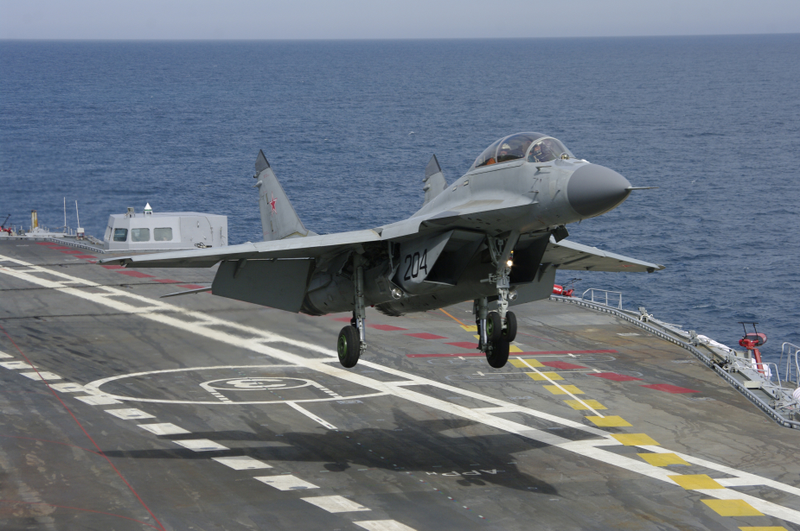 Illustration for article titled Taking Off In A MiG-29K From A Carrier At Night Is A Fiery Thrill